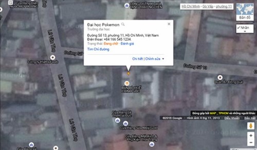 Pokemon Go players have been asked to stop creating virtual places in Google maps to catch Pokemon.—Photo Google Map Maker Việt Nam